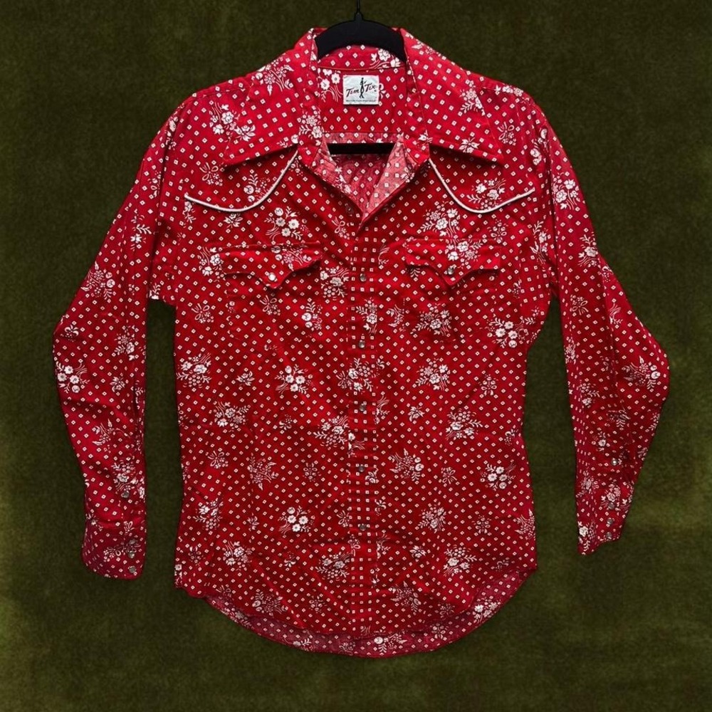 1970s Dagger Collar Cotton Pearl Snap Tem-Tex Western Shirt Small